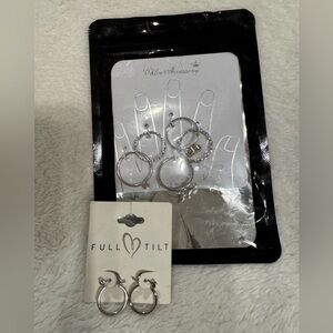 💜🩷Full Tilt Silver Hoop and Stud Earring and Ring bundle. NWT